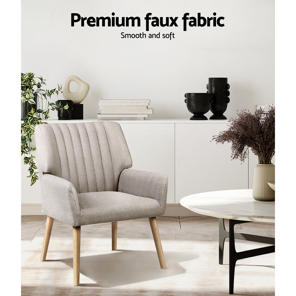 Artiss 2X Armchair Faux Fabric Beige Bedworld
