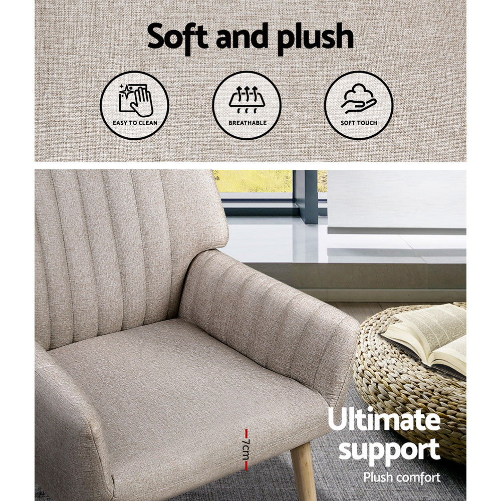 Artiss 2X Armchair Faux Fabric Beige Bedworld