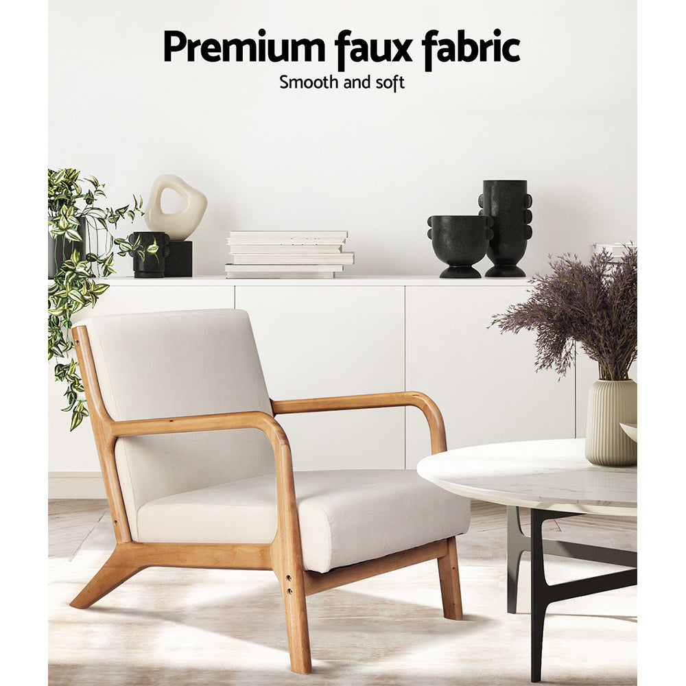 Artiss 2X Armchair Faux Fabric Beige Bedworld