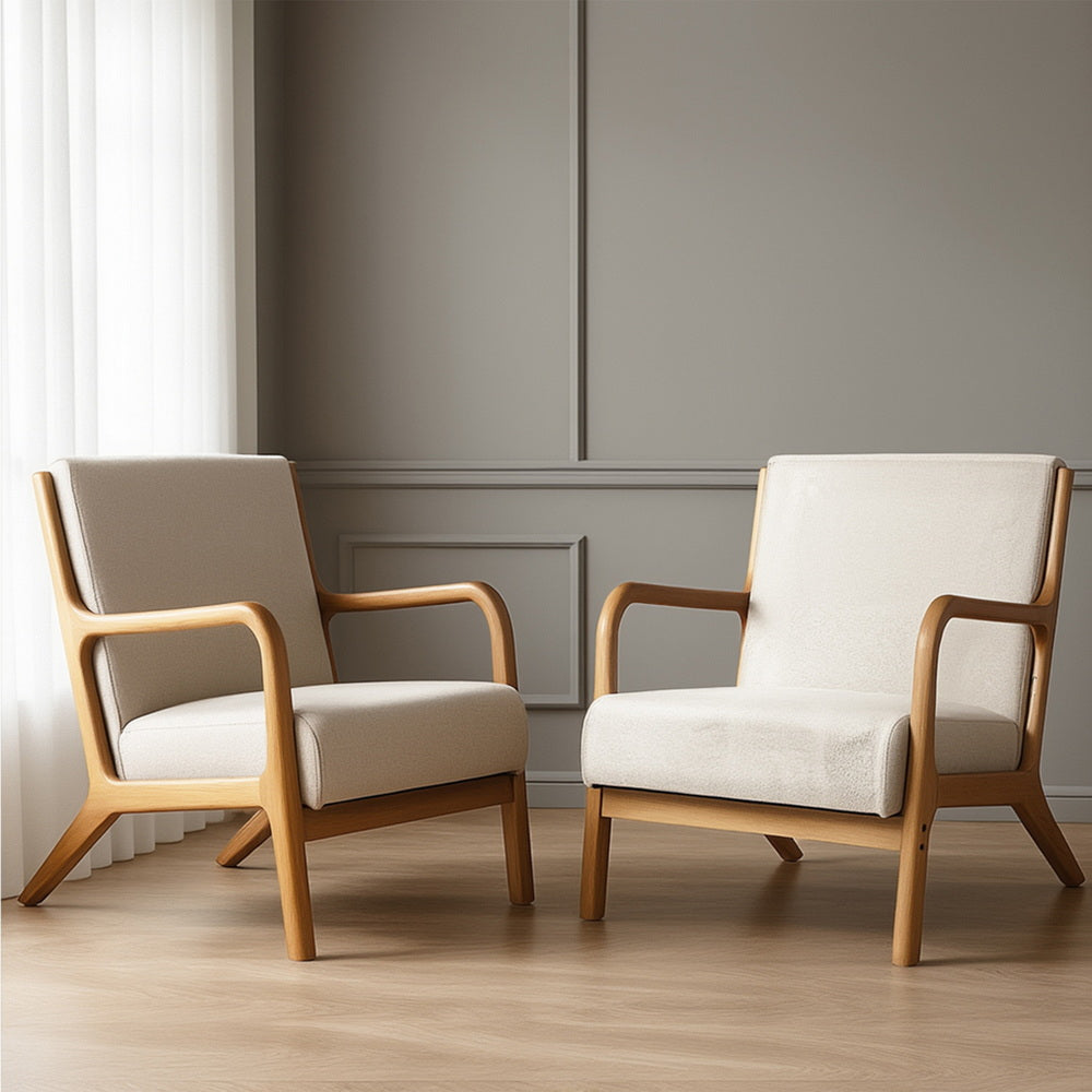Artiss 2X Armchair Faux Fabric Beige Bedworld