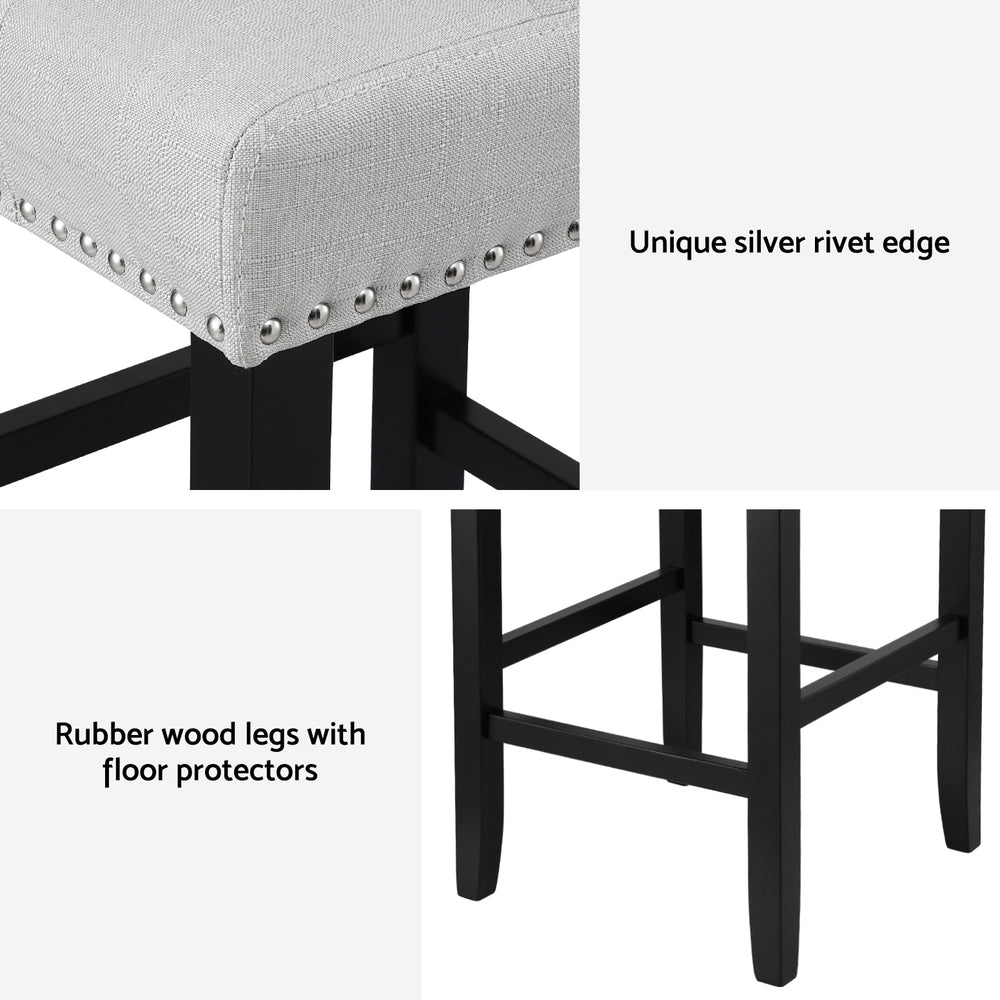 Artiss 2x Bar Stools Kitchen Dining Chairs Counter Fabric Stool Wooden Ada Grey