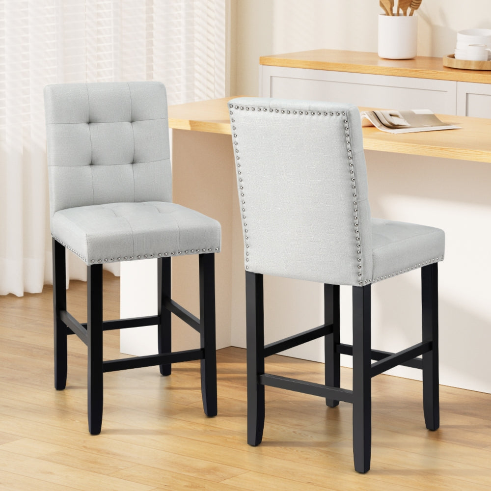 Artiss 2x Bar Stools Kitchen Dining Chairs Counter Fabric Stool Wooden Ada Grey