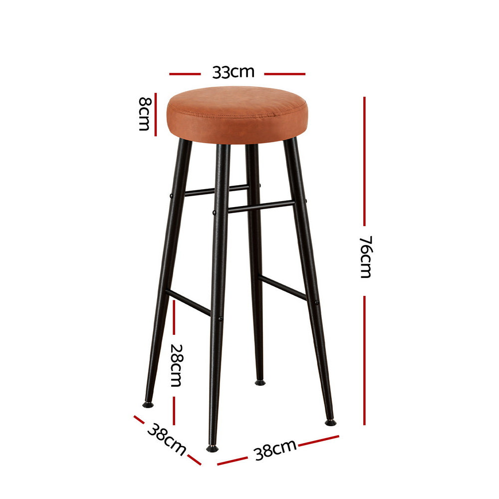 Artiss 2x Bar Stools Kitchen Dining Chairs Counter Round PU Leather Lane Brown