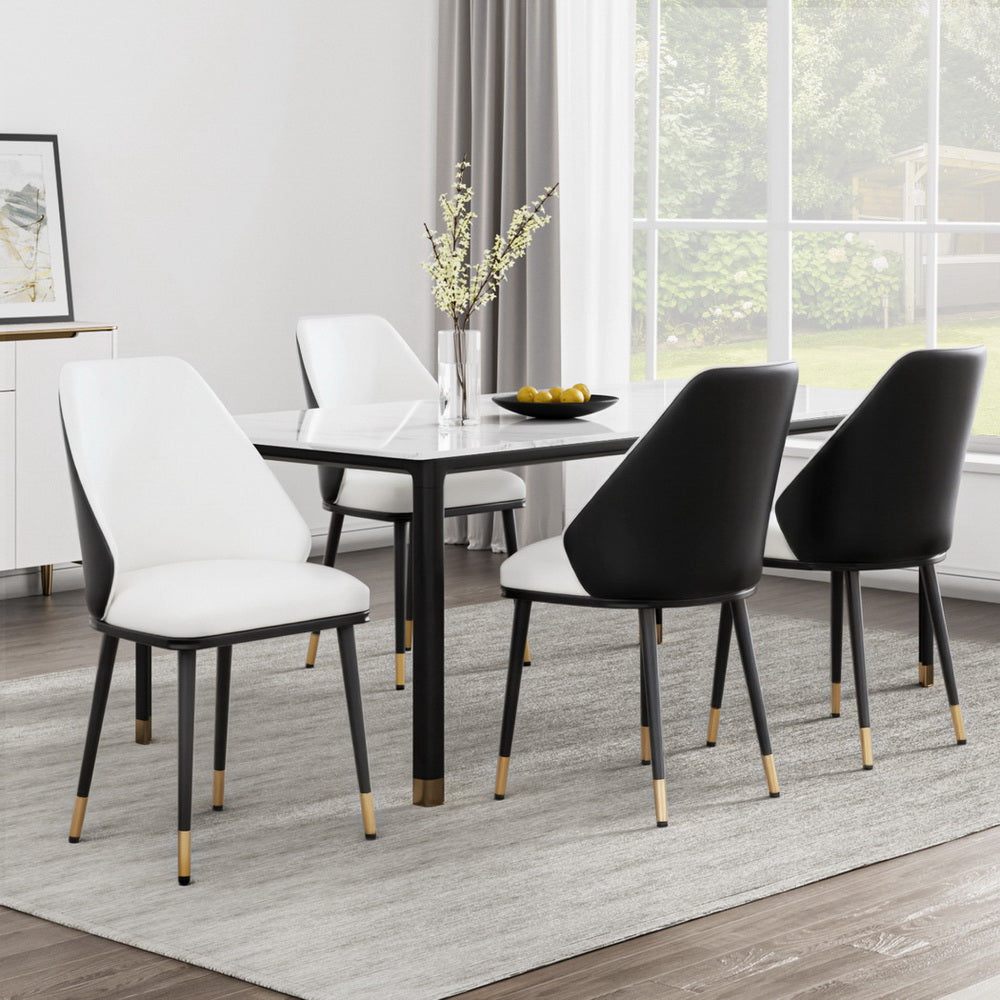 Artiss Dining Chairs Set of 4 Leather Seat Beige and Black Bedworld