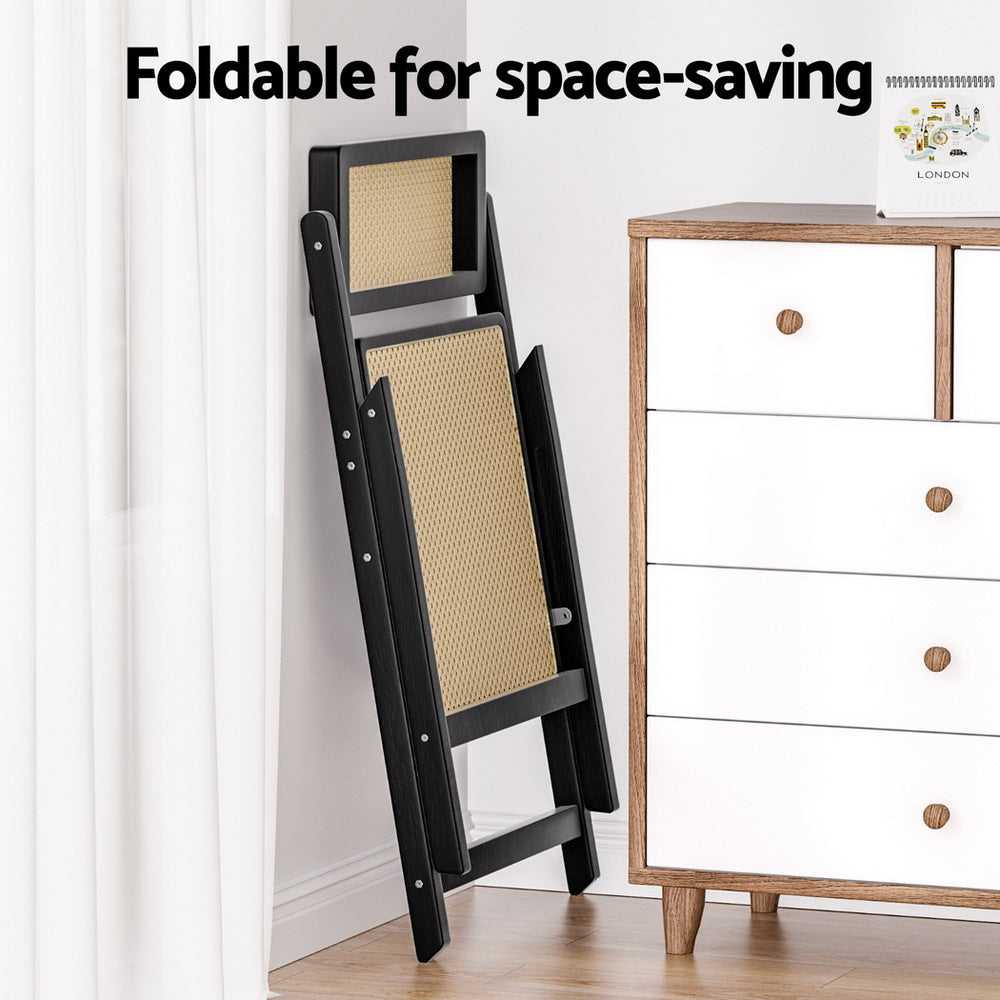 Artiss 4x Dining Chairs Wooden Rattan Foldable Black