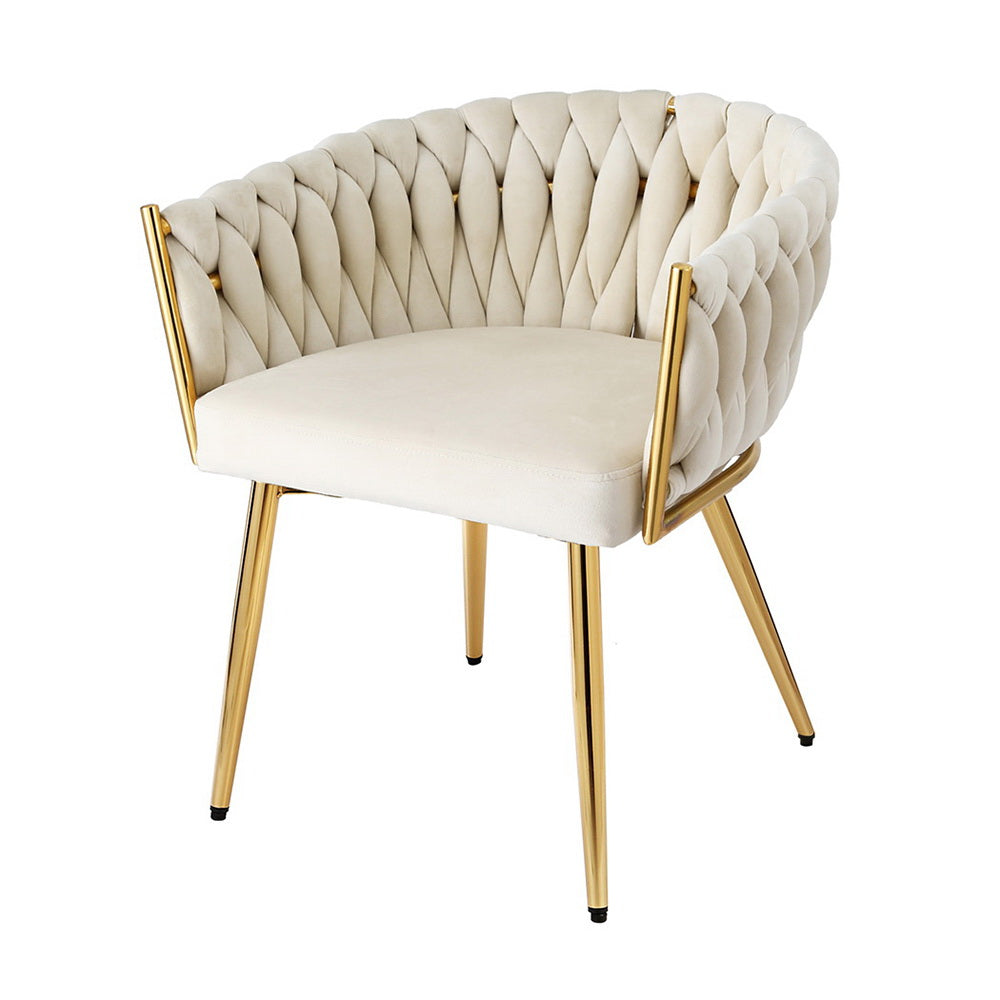 1 Artiss Dining Chair Velvet Armchair Beige Bedworld