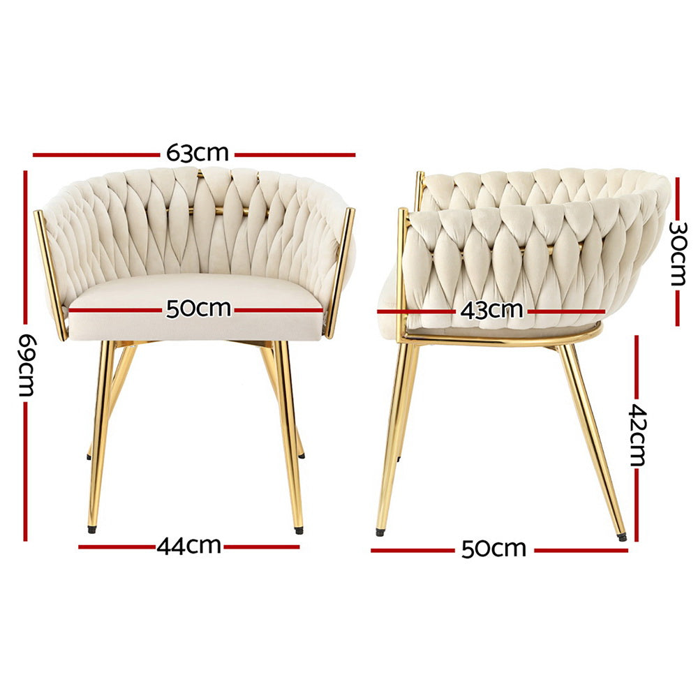1 Artiss Dining Chair Velvet Armchair Beige Bedworld