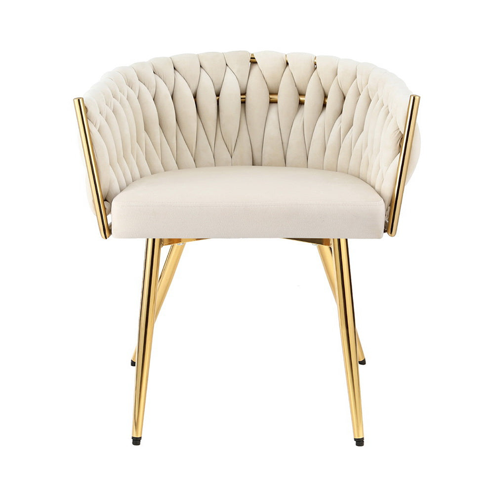 1 Artiss Dining Chair Velvet Armchair Beige Bedworld