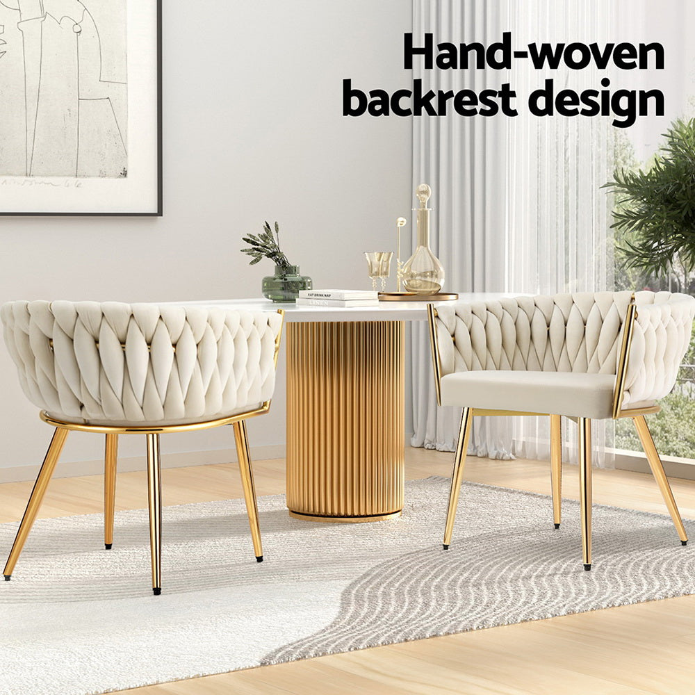 1 Artiss Dining Chair Velvet Armchair Beige Bedworld