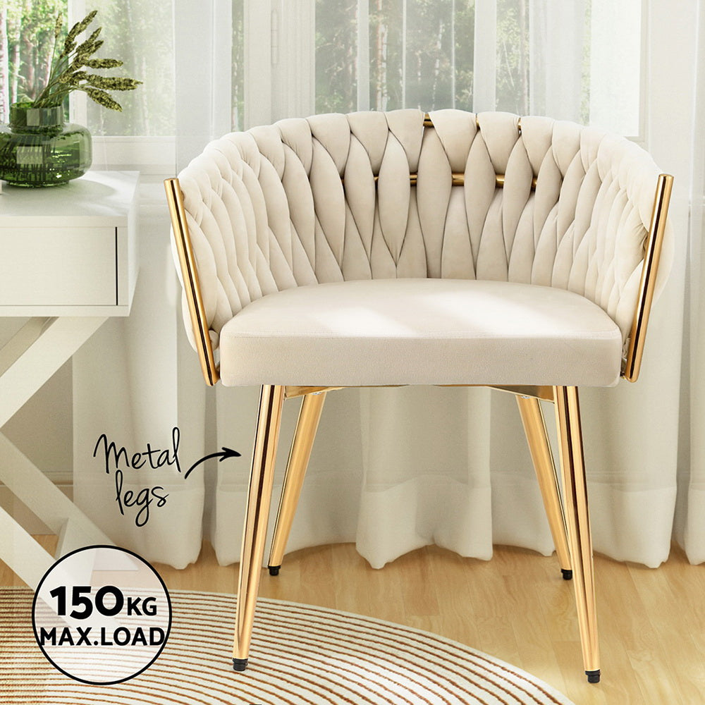 1 Artiss Dining Chair Velvet Armchair Beige Bedworld