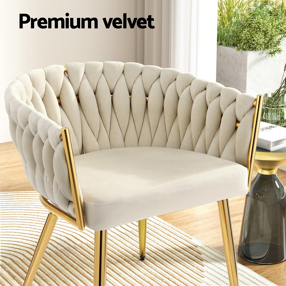 1 Artiss Dining Chair Velvet Armchair Beige Bedworld