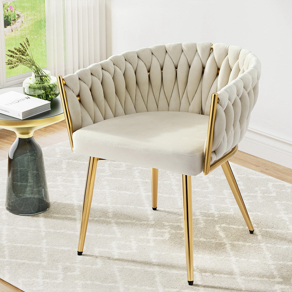 1 Artiss Dining Chair Velvet Armchair Beige Bedworld