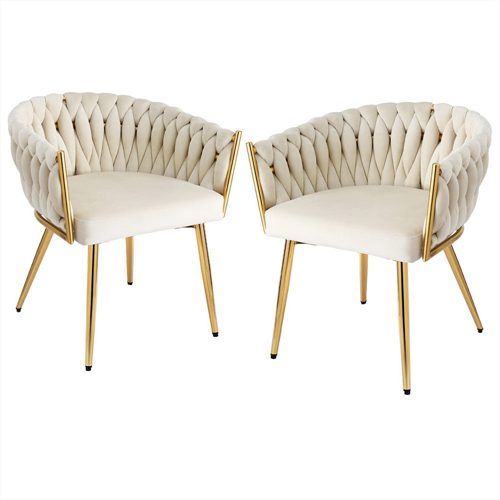 1 Set of 2 Artiss Dining Chairs Velvet Armchair Beige Bedworld