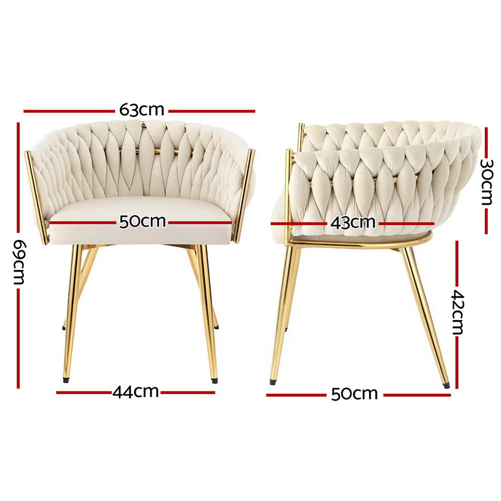 1 Set of 2 Artiss Dining Chairs Velvet Armchair Beige Bedworld
