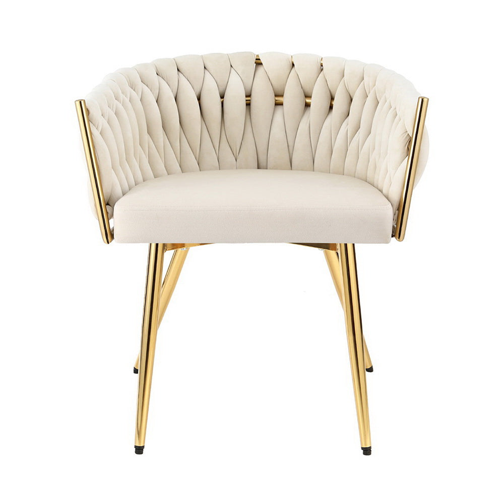 1 Set of 2 Artiss Dining Chairs Velvet Armchair Beige Bedworld