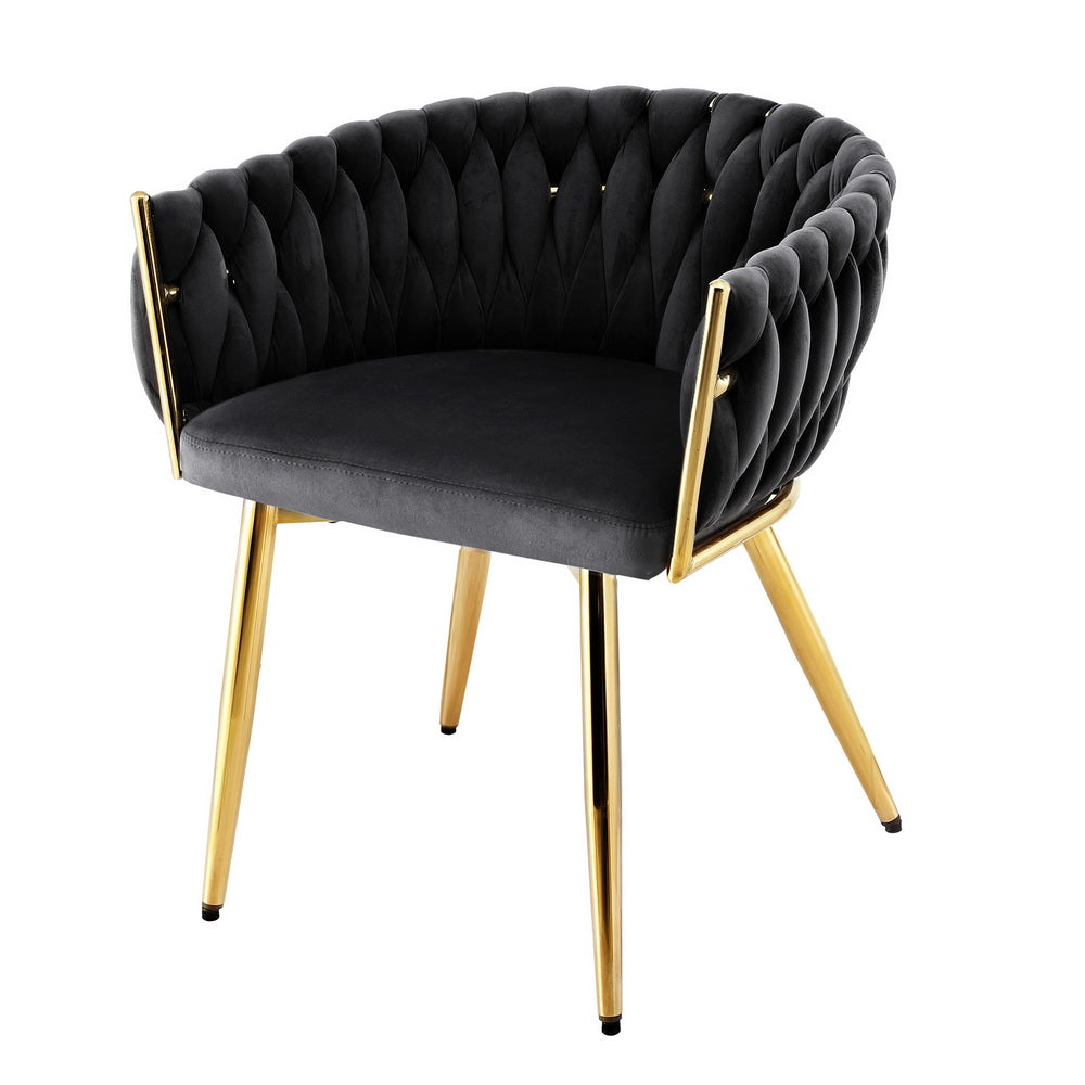 Artiss 1x Dining Chair Armchair Cafe Kitchen Lounge Chairs Velvet Weaving Black Bedworld