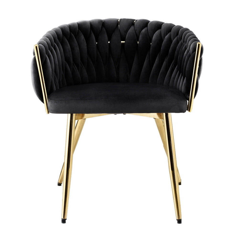 Artiss 1x Dining Chair Armchair Cafe Kitchen Lounge Chairs Velvet Weaving Black Bedworld
