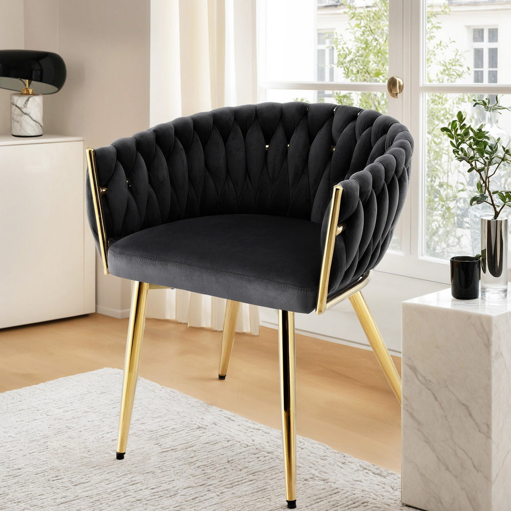 Artiss 1x Dining Chair Armchair Cafe Kitchen Lounge Chairs Velvet Weaving Black Bedworld