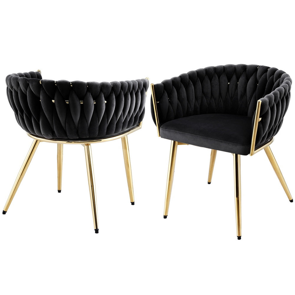 1 Set of 2 Artiss Dining Chairs Velvet Armchair Black Bedworld