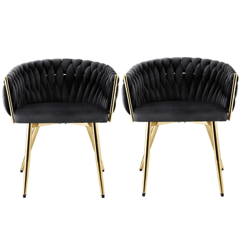 1 Set of 2 Artiss Dining Chairs Velvet Armchair Black Bedworld