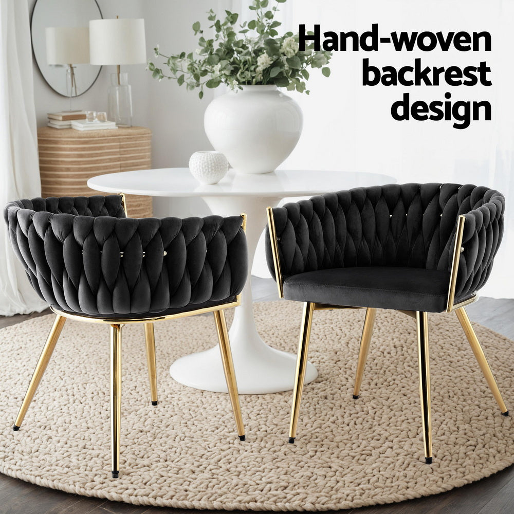 1 Set of 2 Artiss Dining Chairs Velvet Armchair Black Bedworld