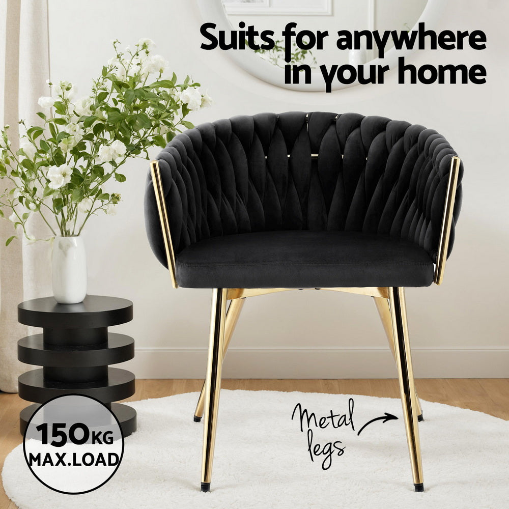 1 Set of 2 Artiss Dining Chairs Velvet Armchair Black Bedworld