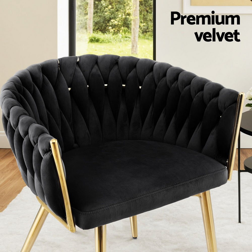1 Set of 2 Artiss Dining Chairs Velvet Armchair Black Bedworld