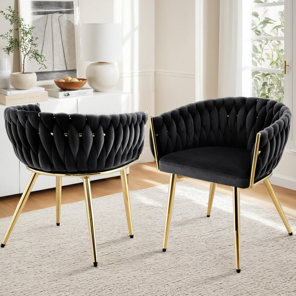 1 Set of 2 Artiss Dining Chairs Velvet Armchair Black Bedworld