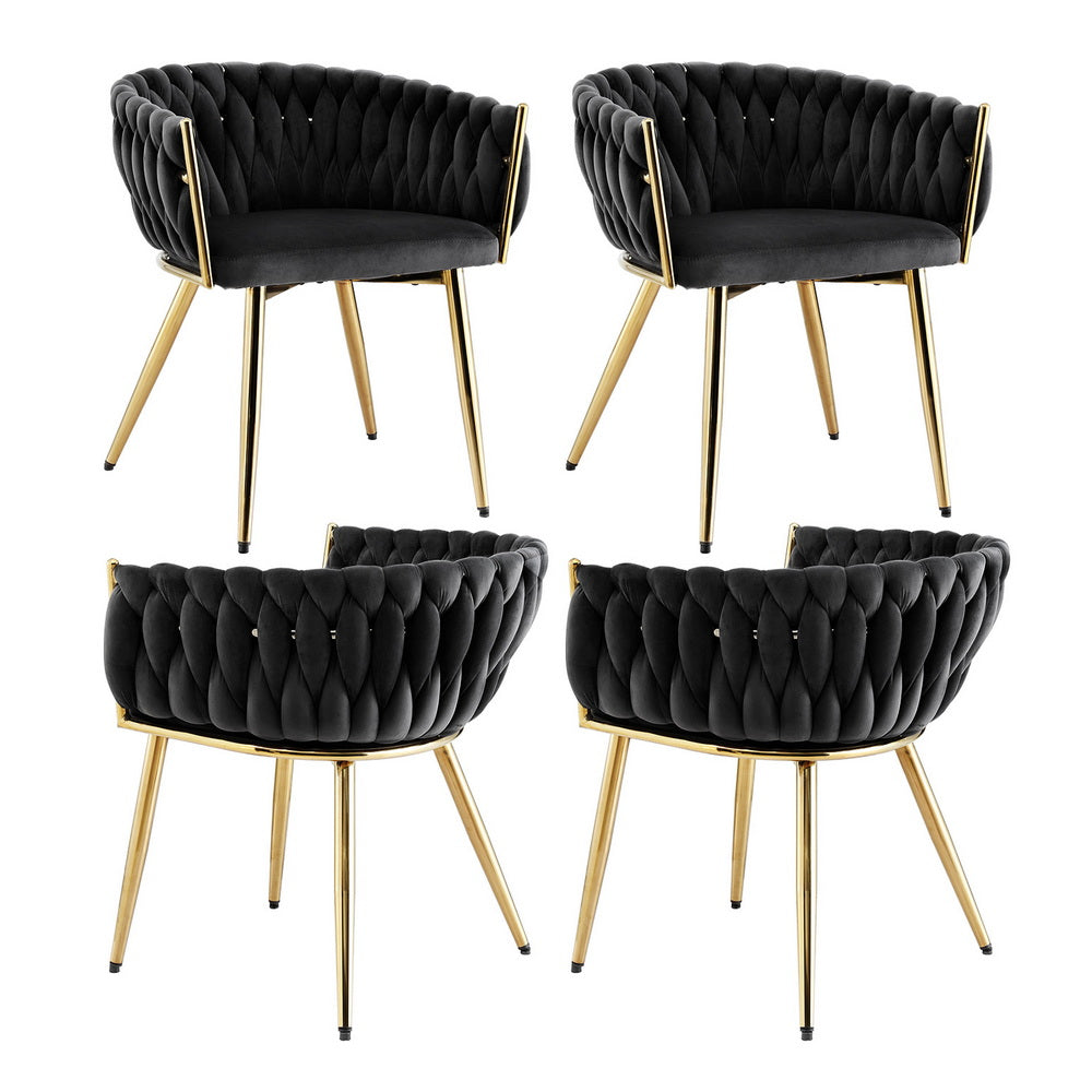 1 Set of 4 Artiss Dining Chairs Velvet Armchair Black Bedworld
