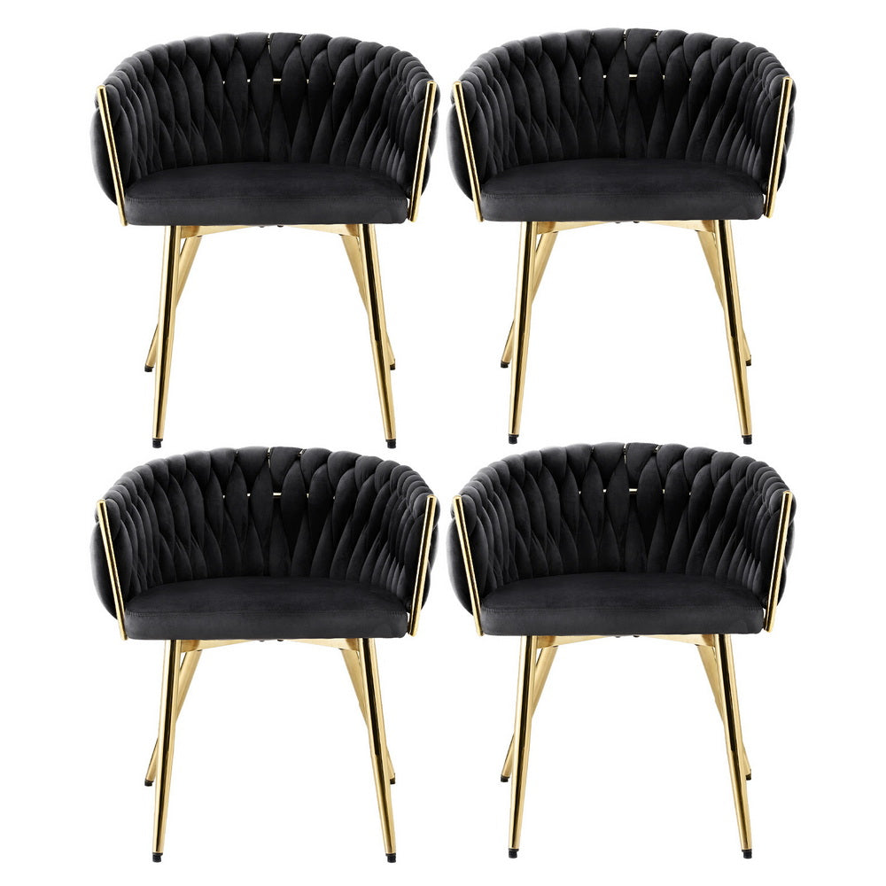 1 Set of 4 Artiss Dining Chairs Velvet Armchair Black Bedworld