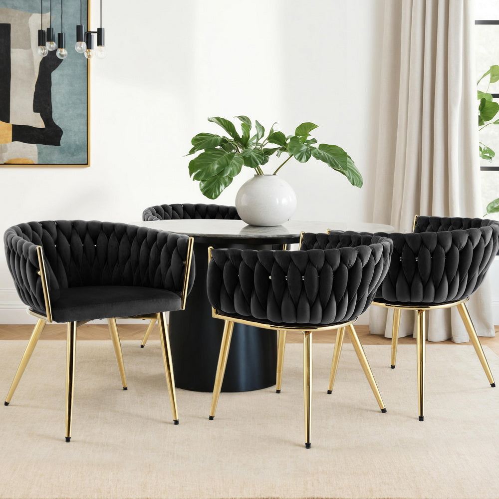 1 Set of 4 Artiss Dining Chairs Velvet Armchair Black Bedworld