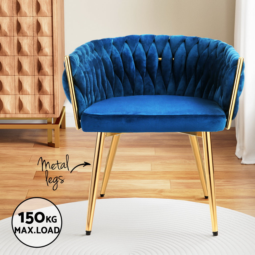 1 Set of 2 Artiss Dining Chairs Velvet Weaving Armchair Blue Bedworld