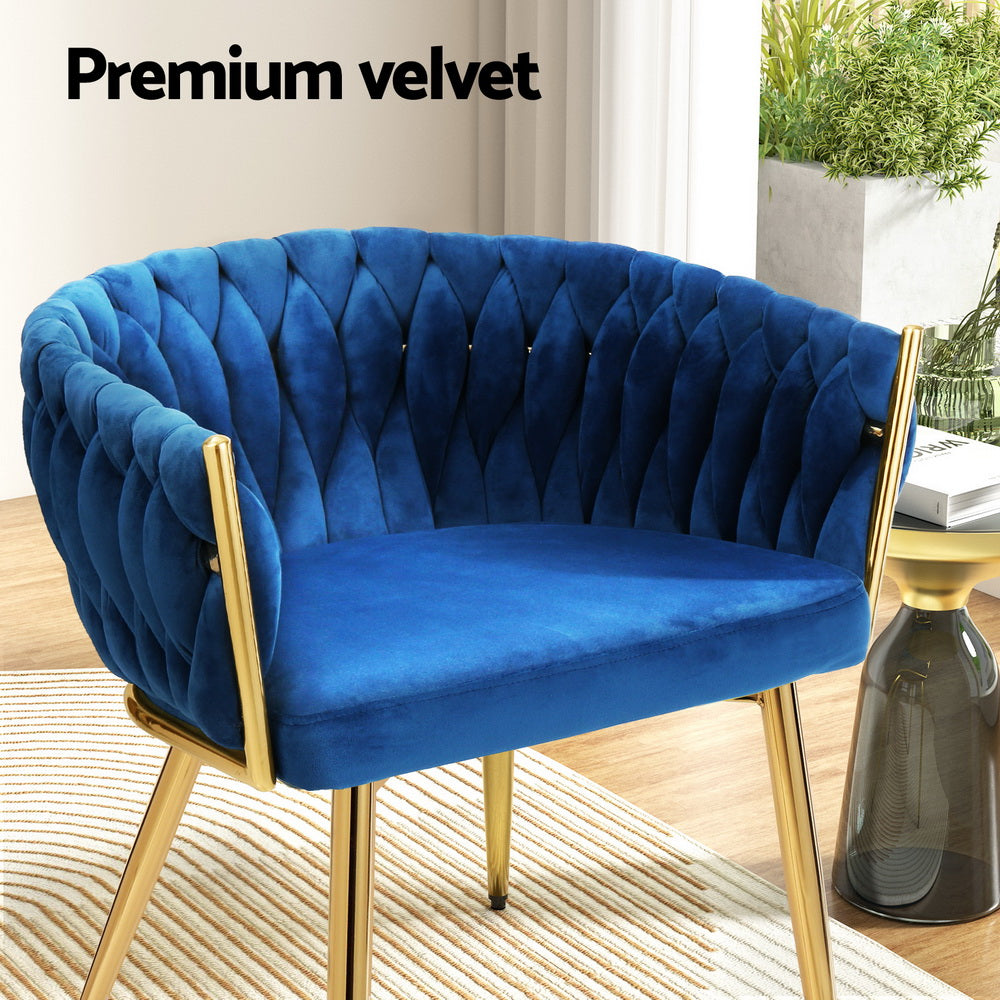1 Set of 2 Artiss Dining Chairs Velvet Weaving Armchair Blue Bedworld