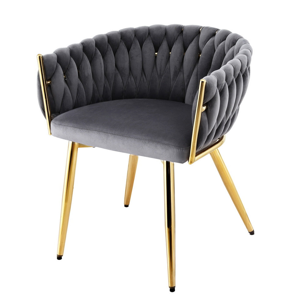 Artiss 1x Dining Chair Armchair Cafe Kitchen Lounge Chairs Velvet Weaving Grey Bedworld