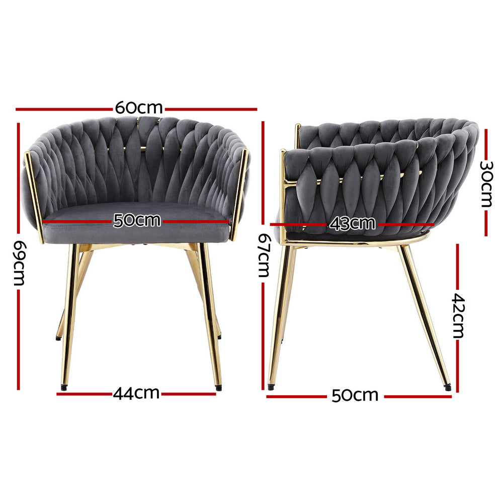 Artiss 1x Dining Chair Armchair Cafe Kitchen Lounge Chairs Velvet Weaving Grey Bedworld