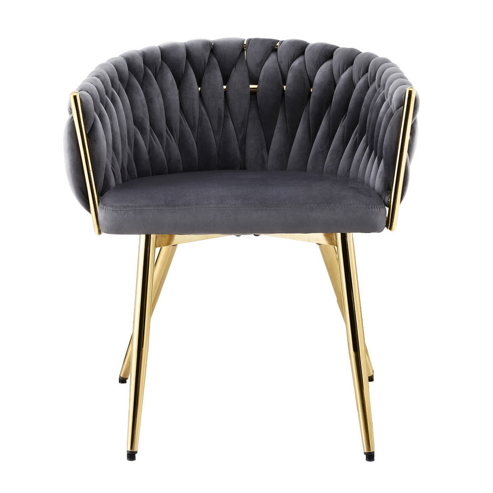 Artiss 1x Dining Chair Armchair Cafe Kitchen Lounge Chairs Velvet Weaving Grey Bedworld