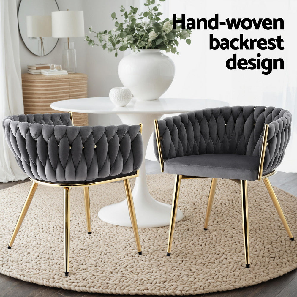 Artiss 1x Dining Chair Armchair Cafe Kitchen Lounge Chairs Velvet Weaving Grey Bedworld