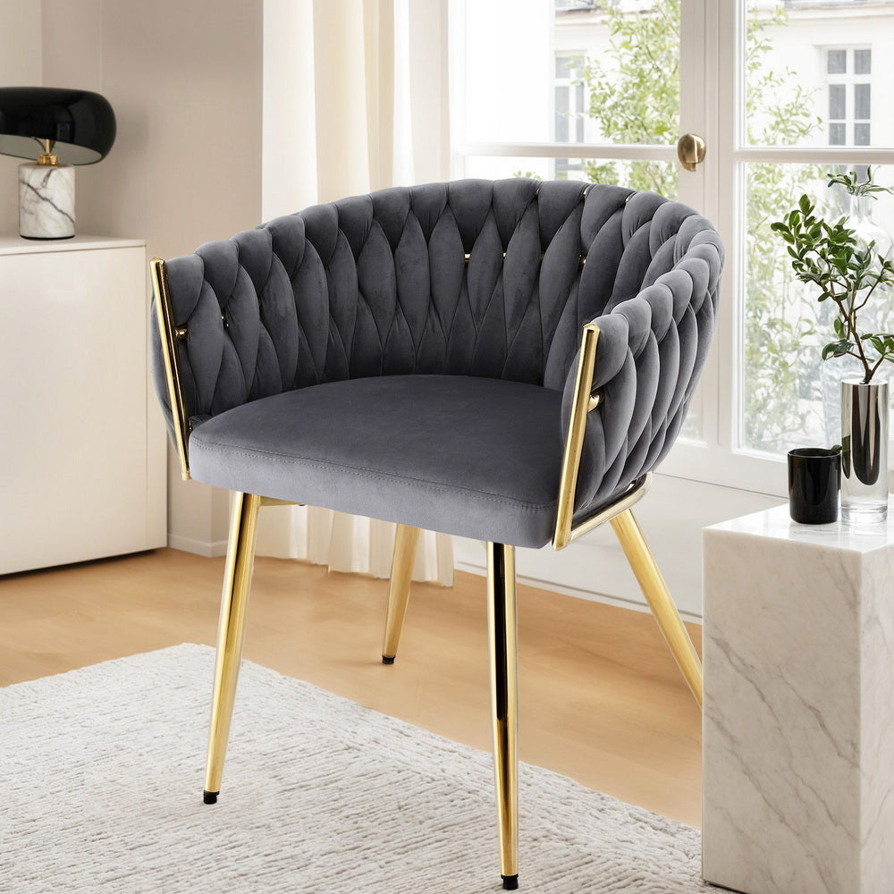 Artiss 1x Dining Chair Armchair Cafe Kitchen Lounge Chairs Velvet Weaving Grey Bedworld