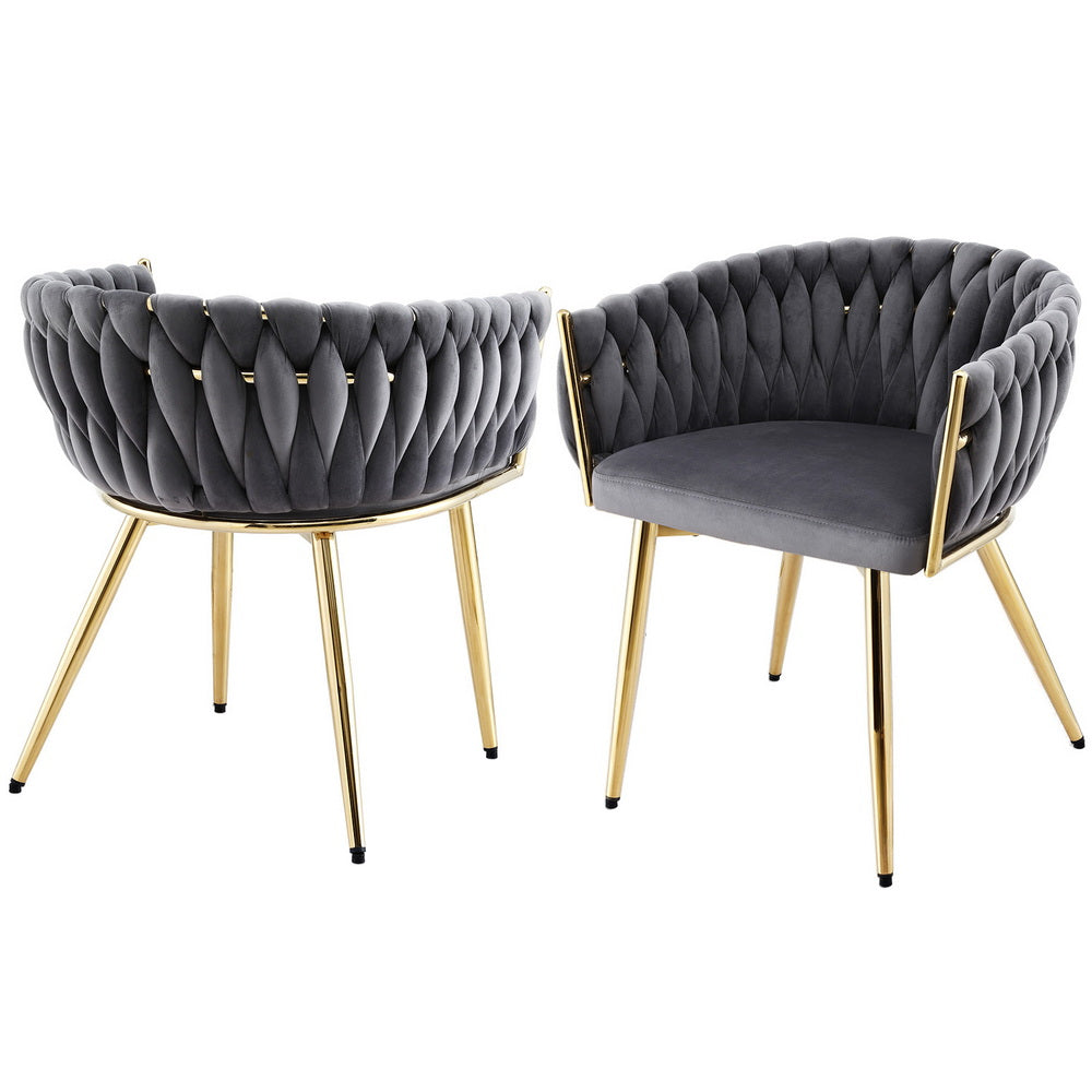 1 Set of 2 Artiss Dining Chairs Velvet Armchair Grey Bedworld
