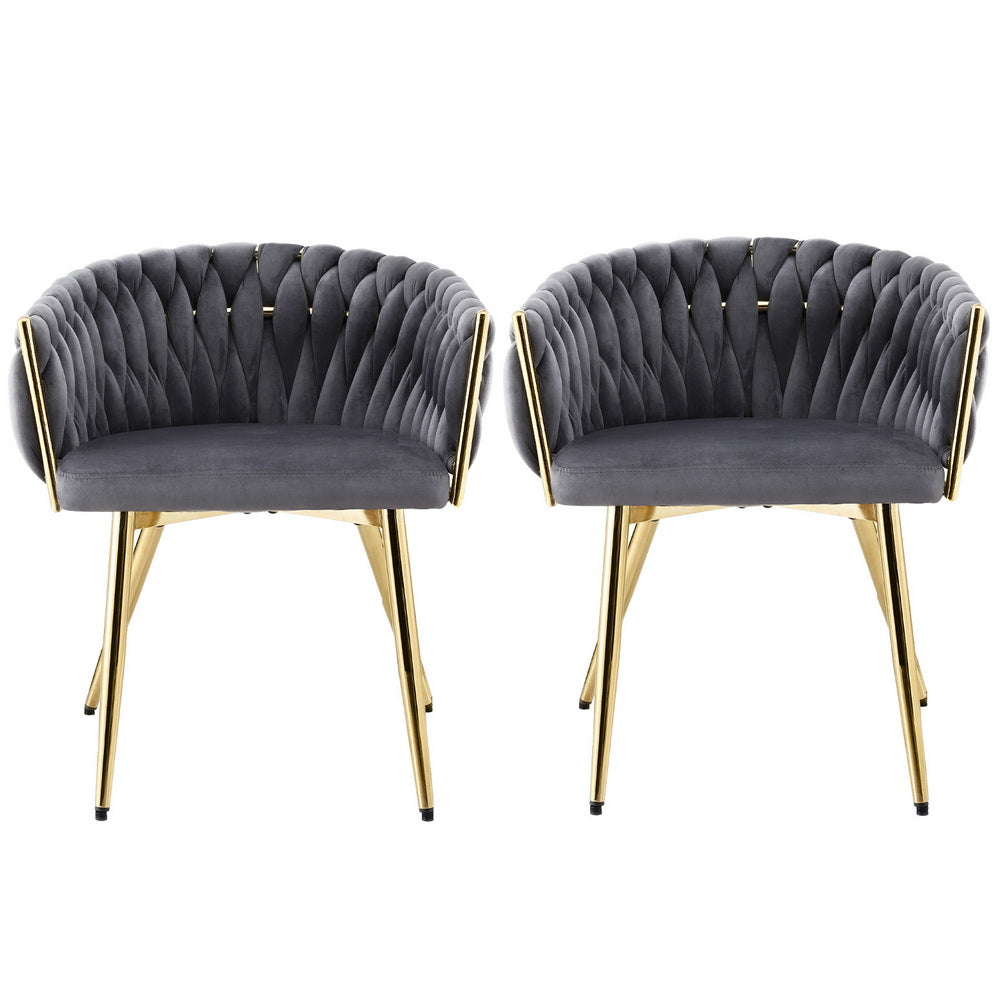 1 Set of 2 Artiss Dining Chairs Velvet Armchair Grey Bedworld