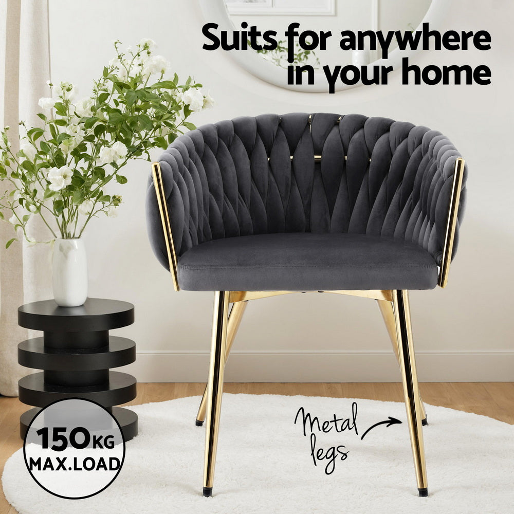 1 Set of 2 Artiss Dining Chairs Velvet Armchair Grey Bedworld