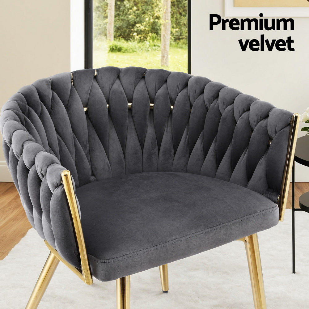 1 Set of 2 Artiss Dining Chairs Velvet Armchair Grey Bedworld