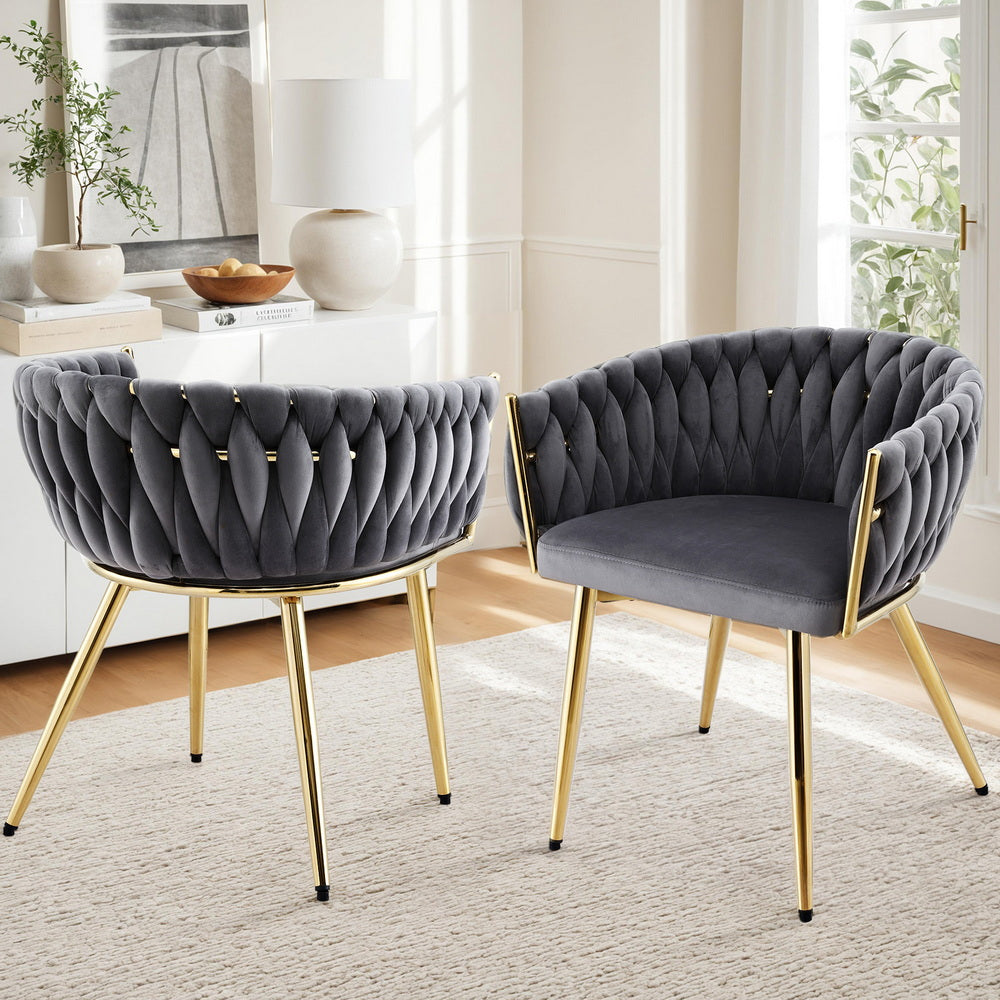1 Set of 2 Artiss Dining Chairs Velvet Armchair Grey Bedworld