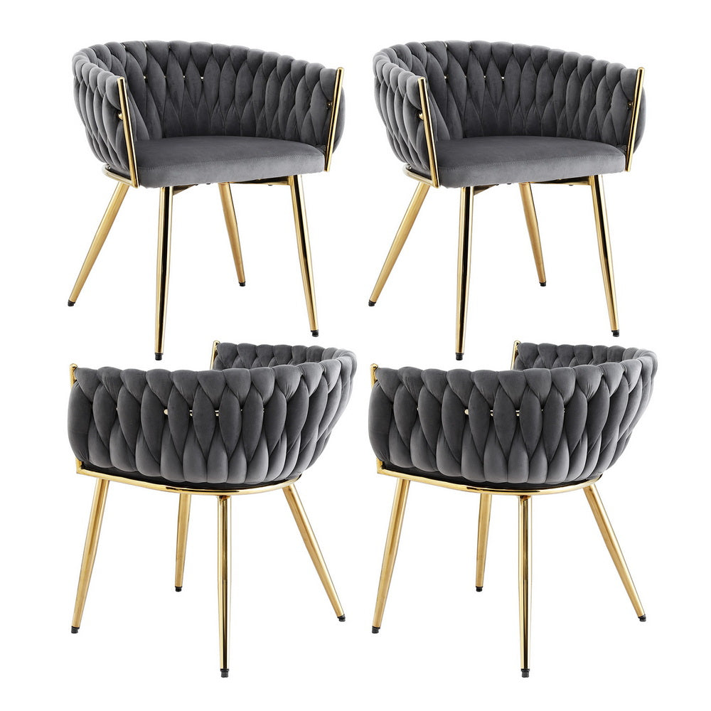 1 Set of 4 Artiss Dining Chairs Velvet Armchair Grey Bedworld
