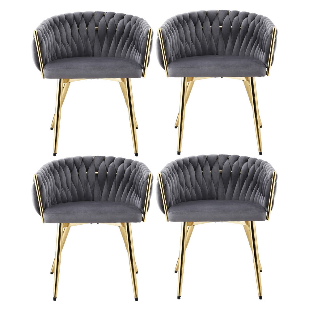 1 Set of 4 Artiss Dining Chairs Velvet Armchair Grey Bedworld