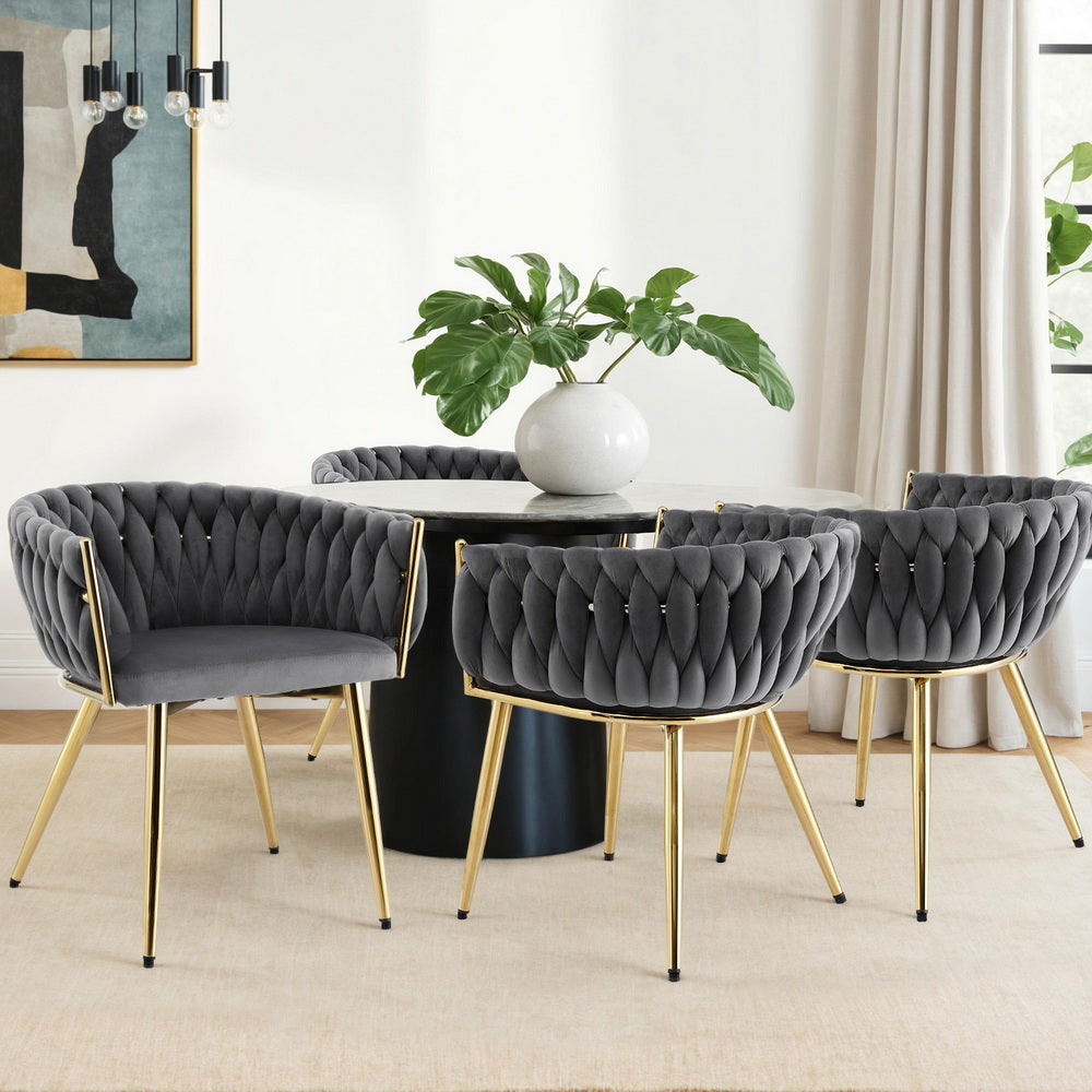 1 Set of 4 Artiss Dining Chairs Velvet Armchair Grey Bedworld