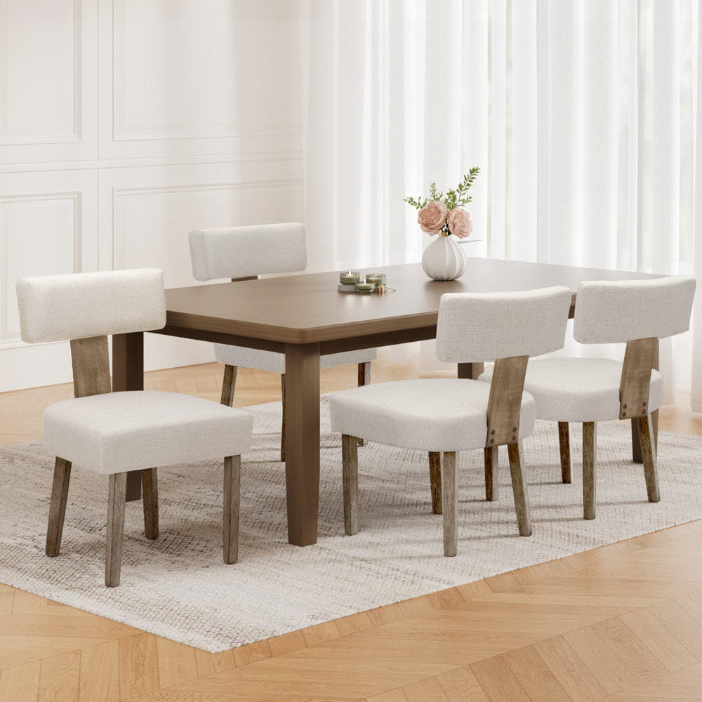 Artiss Dining Chairs Set of 4 Linen Fabric Wooden Beige Bedworld