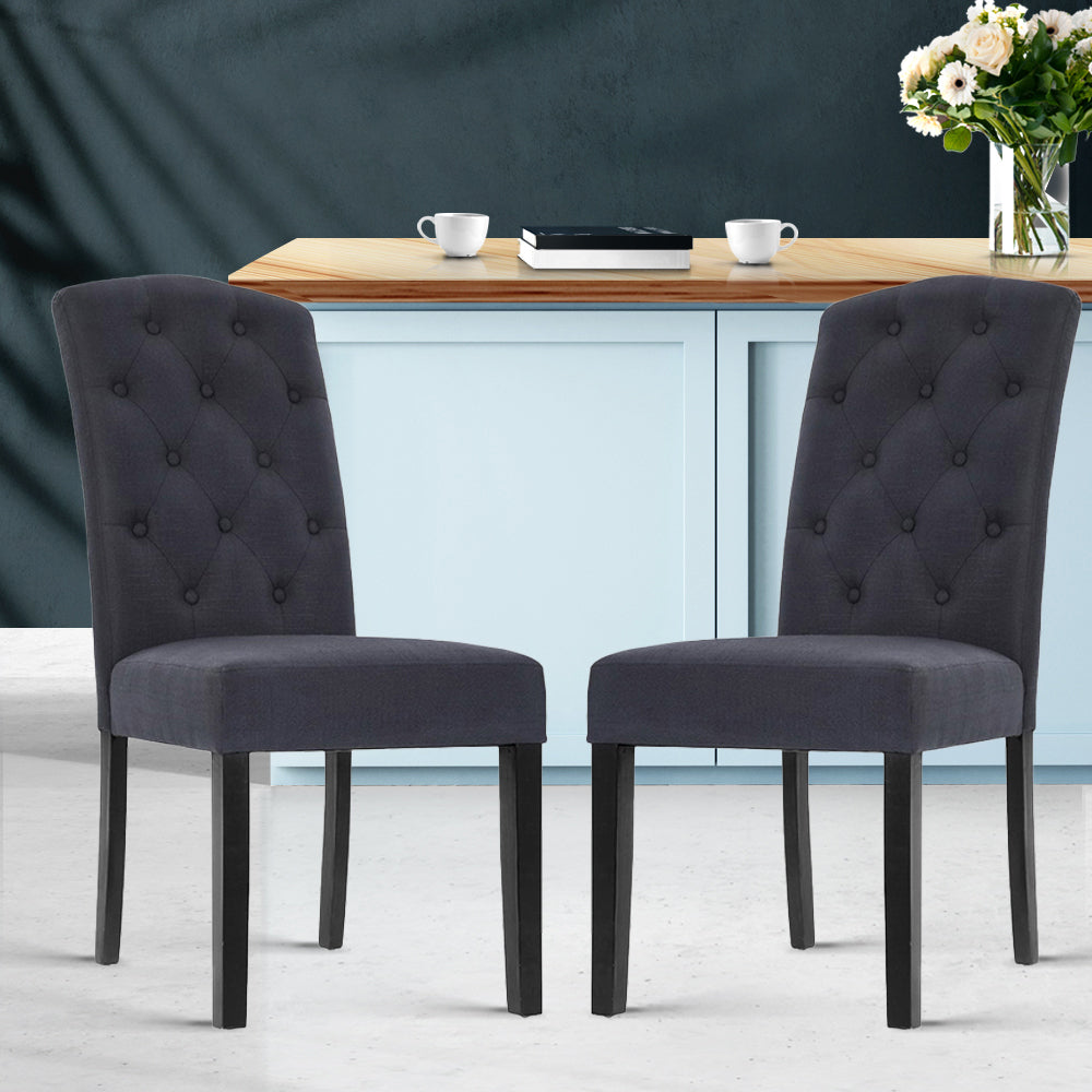 Artiss Dining Chairs Set of 2 Linen Parsons Chair Dark Grey Bedworld