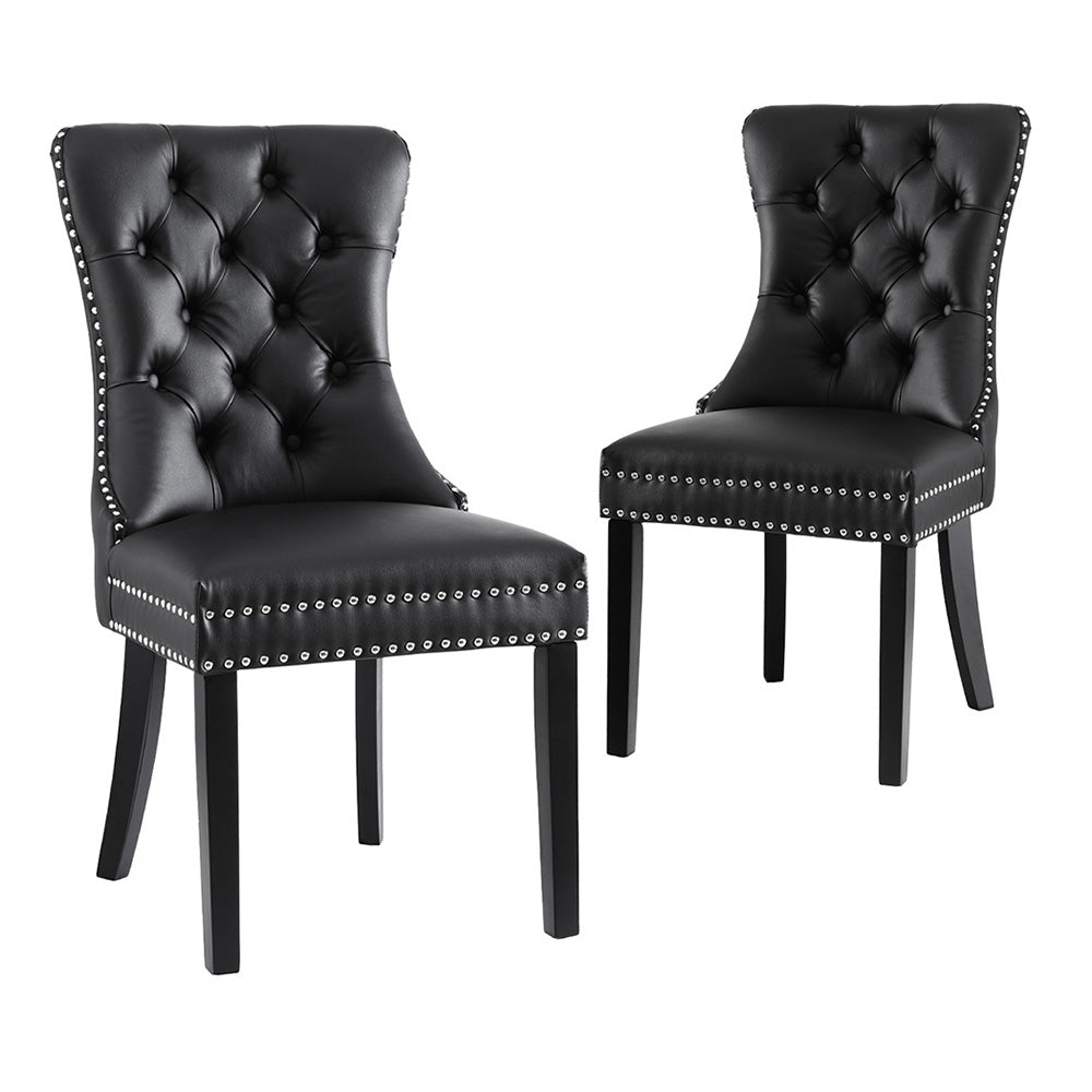 1 Set of 2 Artiss Dining Chairs Black Leather Bedworld