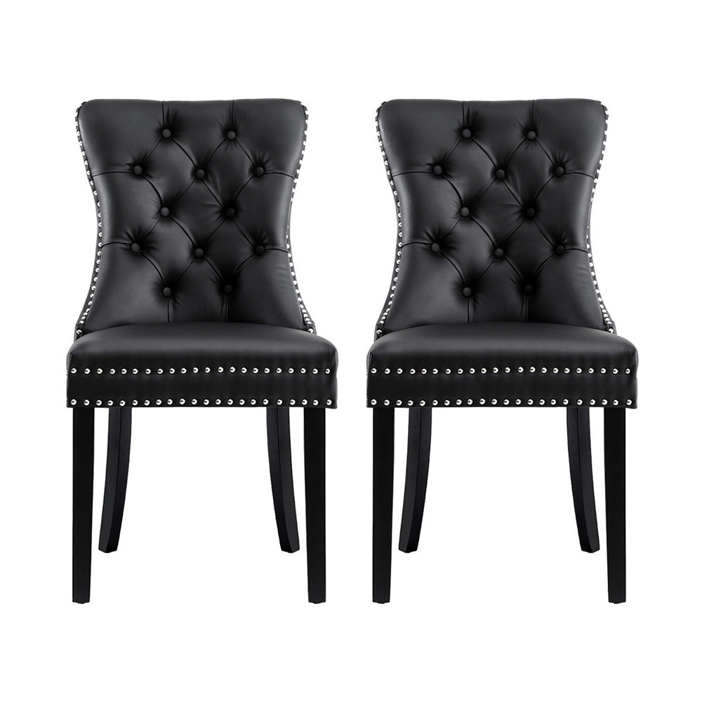 1 Set of 2 Artiss Dining Chairs Black Leather Bedworld